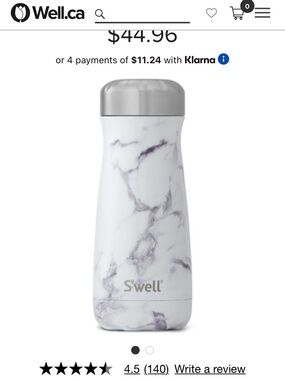 S'well Marble Pattern Stainless Steel Bottle in White and Silver 16 oz